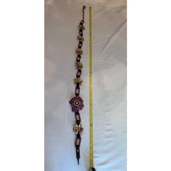 Mary Frances Belt Necklace Boho Beaded Flowers Adjustable Link Vintage 90s main image 4